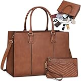 NEWHEY Handtasche Damen 15,6 Zoll Shopper Damen Groß Arbeitstasche Tote mit Clutch PU Leder Aktentasche Damen Laptoptasche Messenger Umhängetasche für Schule Büro Reisen Business