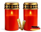 NECESITAS LED Grablicht 2er Set – Ewiges Licht mit Flackereffekt wie echte Kerze – Bis 6 Monate Leuchtdauer – Inkl. Batterien – Wetterfest & Wiederverwendbar – Für Grab & Tiergedenken mit Timer 6h/18h