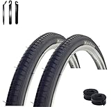 2 x maxxi4you Fahrradreifen Schwarz 40-635 (28 x 1 1/2) + 2 x passende Schläuche SV inkl. maxxi4you Reifenheber