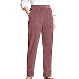 Cordhose für Damen, elastischer Bund, weite Beine, Hose für Damen, Übergröße, Winter, Stretch, Jogginganzug, hohe Taille, elastische Taille, lockere, weiche, dehnbare Loungewear mit Taschen, Z1-Red1