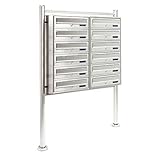 Wiltec 12er Briefkastenanlage Edelstahl 270 x 898 x 1500 mm, Standbriefkasten mit 2x6 Fächern, Schlüssel und Namensschild, Briefkasten Postkasten mit Ständer