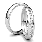 KOLIBRI RINGS - Freundschaftsringe Paarpreis Silber 925 Massiv Nickelfrei 15 Zirkonia Steine Trauringe Eheringe Partnerringe 100% Made in Germany- Inkl. Gratis Etui + Gravur