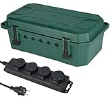 Electraline 300181 wasserdichte Schutzbox für den Außenbereich wetterfest IP54 mit mitgelieferter 4-Fach Steckdosenleiste IP44 Steckdosen mit Kappen, 5M Kabel H05RR-F 3G1,5, Grun, X-Large