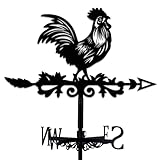 INFUNLY Schwarze Hahn-Wetterfahne, Küken-Windfahne, Rein Handgefertigt, Hahn-Eisen, Richtungsschild, Dachgarten, Außenbereich, Bauernhaus-Dekoration, 35 cm x 27 cm