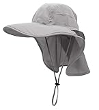 Sonnenhut Herren Damen UPF 50+ Outdoor UV Summer Cap mit Nackenschutz Hiking Fischerhut Strand Faltbar Safari Buschhüte Mesh Hat (Grau)