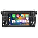 Autoradio für BMW E46 1999 2000 2001 2002 2003 2004, Android 12 2G+32G Radio mit GPS Navigation CarPlay Android Auto Bluetooth WLAN USB Lenkradsteuerung, 7 Zoll Touchscreen