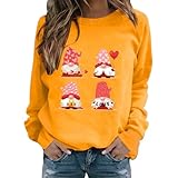 Damen-Sweatshirt zum Valentinstag 2024, modisch, Rundhalsausschnitt, lässig, Valentinstag, Zwergdruck, Top, Sweatshirt, 2 x Damen-Kapuzenpullover, gelb, XL