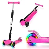 Monucep Kinder Roller Scooter mit LED-Flash-Rädern – Klappbarer & 4-Fach höhenverstellbarer Cityroller (75–95 cm), Große PU-Räder 19/15 cm, Rutschfestes Deck, bis 100 kg, für Kinder ab 6 Jahren