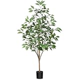 Fopamtri Kunstpflanze Groß 120 cm Ficus Benjamina Künstliche Pflanzen mit Naturholzstamm im Topf Plastik Pflanzen Künstlicher Baum für Home Decor Schlafzimmer Garten (1 Stück)