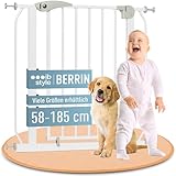 IB STYLE Türschutzgitter Berrin 58-66 cm - Treppenschutzgitter für Kinder, Babys, Hundegitter, schmal,Ohne Bohren, Weiß Grau