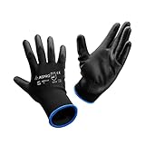 ASPRO Arbeitshandschuhe 10 Paar - Gartenhandschuhe - Schwarze Nylon-Handschuhe mit PU-Beschichtung für Bauarbeiter, Gärtner, Mechaniker, Bauarbeiter, Lagerarbeiter etc. Größe 8 (M - Medium)