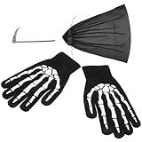 HONMEET Skelett Party mit Sense Schwarze Umhang Kapuze für Accessoires Anzüge Cape Kostüme für Handschuhe Cosplay Umhangdekoration Grim Requisiten Männer Vampir Halloween