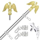 NQ Fahnenmast Stabil mit Adler 1.5M (5FT), Fahnenmast aus Edelstahl mit Fahnenhalter für zu Haus Garten, Fahnenmast mit Wandhalterung, Fahnenstange Hauswand, Flag Pole (Silber)