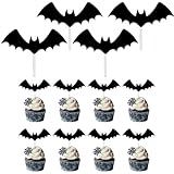 24stk Cupcake Topper Fledermaus, Halloween Cupcake Toppers, Fledermaus Muffin Dekoration, Halloween Zahnstocher Markierungsfahnen für Kindergeburtstage Karneval-Party-Dekorationen
