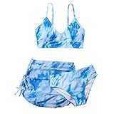 3 Stück Bikini Set Mädchen Teenager 3 teiliges Tie Dye Badeanzüge Bikinioberteil mit Triangel Bikinihose und Rock Mädchen Bikini Set für 8-14 Jahre Mädchen Badeanzug