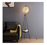 Moderne schwarze Stativ-Stehlampe mit Regalen & Glaslampenschirm Stehleuchte für Büro Wohnzimmer und Schlafzimmer, stilvolle Bodenleuchte mit Bernstein-Lampenschirm