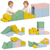AIYAPLAY Schaumstoff Bausteine 12-TLG. Softbausteine Kinder Bausteinset mit Cord-Optik Klettern Großbausteine Schaumstoff-Kletterblöcke Bauklötze Bunt