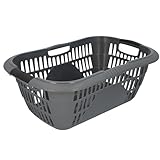HRB Wäschekorb Plastik, 40L Wäsche Box Volumen, Wäschesammler mit 59,5 x 40 x 23 cm Außenmaß, Wäsche Sortierer groß, Aufbewahrungskorb (2, Grau)
