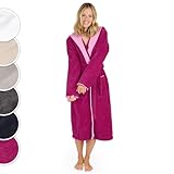 Blumtal Bademantel Damen, kuschelig weicher Bademantel Damen Baumwolle mit gefütterter Kapuze und samtigen Frottee-Velours, Oeko-TEX® Zertifiziert, Größe XL, Fuchsia und pink