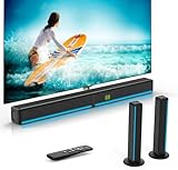 2.2 CH Soundbar für TV Geräte mit RGB-Leuchten, 180W Teilbare 2-in-1 TV Lautsprecher, Heimkino Soundsystem mit Bluetooth 5.3, 3 EQ-Modi, Bass Einstellbare, HDMI-ARC/Opt/Aux/USB für Fernseher/Gaming/PC