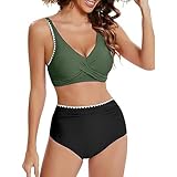 Unterhosen 128 Tankini 2 Piece Normal Swimsuit Backless 2 Piece Printing Adjustable Print Color Padded Strap Top Mit Spitze Damen Schwarz (Green, S)