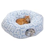 PAWZ Road Plüsch Katzentunnel für Hauskatzen, 2 in 1 Donut Kreisform Katzentunnel & Katzenbett Durchmesser 85 cm Blau