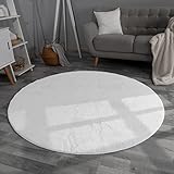 TT Home Wohnzimmer Teppich Hochflor Langflor Kunstfell Weich Modern Unifarben Flauschig, Farbe:Weiß, Größe:160 cm Rund