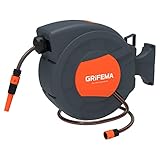 GRIFEMA G301-15, Schlauchtrommel zur Wandmontage, Schlauchbox mit 15m Schlauch, Wandschlauch-Aufroller mit 180° Drehung, Automatische Aufrollung mit verstellbarer Düse