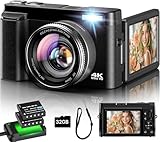 Digitalkamera 4K, 16X Autofokus Digitalzoom Kamera, 48MP 3 Zoll 180° Klappbarer LCD-Bildschirm HD Kompakte Vlog Kamera mit Ladestation, 2 Akkus, 32GB Karte, Geeignet für Anfänger, Kinder