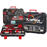 Kraftline® Werkzeugkoffer gefüllt 156-tlg, Werkzeug-Set Komplett bestückt für Heimwerker & Kfz, Werkzeugkasten Toolbox, Universal Werkzeuge Edelstahl Werkzeug-Sets für Werkstatt & Zuhause in Schwarz