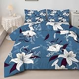 SYHIEGO Lilie Bettdecke 240x220 4 Jahreszeiten Bettdecken, Blau Ganzjahresdecke, Waschbare Bettdecke Ohne Bezug Weiche Steppdecke Schlafdecke, A-170