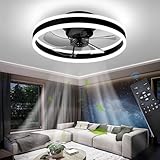 OMGPFR Reversibel Led Deckenventilator Mit Licht Fernbedienung Leise 6 Geschwindigkeiten Schlafzimmer Deckenventilator Mit Beleuchtung Wohnzimmer Modern 24W Dimmbar Deckenlampe, Schwarz 50CM
