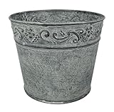 zeitzone Zink Blumentopf Vintage-Stil Rund Pflanztopf Zinktopf Landhaus Grau Ø 15cm