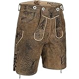 PAULGOS Herren Trachten Lederhose HK5-ANTIK + Träger, Echtes Leder, Größe 50, Whiskybraun