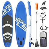 FBSPORT Aufblasbares SUP Board, Stand Up Paddling Board, Aufblasbare Stand Up Paddle Board für Stand-Up Paddling 15CM Dick, Surfbrett Kit mit Verstellbares Aluminium SUP Paddel+Pumpe(Blue)