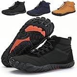Winter Barfußschuhe Wasserdicht, Hoch Warm und Rutschfest Stiefel Leicht Atmungsaktiv Barfuß Turnschuhe Weich Leicht Fitnessschuhe Breite Zehenkappe für Damen Herren Traillaufschuhe, Schwarz , 39 2/3