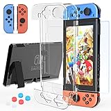HEYSTOP Dockable Hülle Kompatibel mit Nintendo Switch, Transparente Schutzhülle Kompatibel mit Nintendo Switch und Joy-Con Controller mit Displayschutzfolie und Thumb Stick Caps