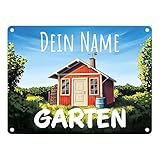 speecheese Gartenhaus Metallschild - personalisiert mit deinem Namen - als Dekoration für den Garten oder Schrebergarten um Freunden und Besuchern zu Zeigen WEM die Gartenhütte gehört Kleingarten
