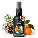 Fresh Aura Kissenspray & Raumspray Zirbe-Mandarine – Natürlich & belebend – Für Frische, Wohlbefinden & klare Luft – Vegan, ätherische Öle, Made in Germany, 100 ml Glasflasche