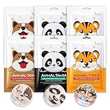Shefave Tuchmasken Gesicht Maske mit Tiermotiv, 6PCS - 3 Typen Hautpflege-Geschenkset, Blattmasken-Set, Beruhigend Maske, erfrischend, niedliches Gesichtsmasken-Set für Frauen