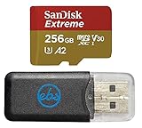 SanDisk MicroSDXC 256 GB Extreme-Speicherkarte, kompatibel mit Insta360 Ace Pro 2, Ace Pro, Ace-Action-Kamera (SDSQXAV-256G-GN6MN), C10 V30, Bündel mit 1 Everything But Stromboli MicroSD-Kartenleser