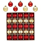 Valery Madelyn 25 Stück Weihnachtskugeln,4cm Christbaumkugeln Weihnachtskugel Bruchsicher,Rot Gold Weihnachtsbaumschmuck Christbaumschmuck mit Aufhänger für Weihnachtsdeko