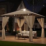 TRIUMPHKEY Pavillon 3x3 Wasserdicht Stabil Winterfest,Garten Pavillion,Plane Gartenpavillon,Metallrahmen Pavillon,Patio Gazebo,Beige