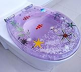 Transparenter Toilettensitz aus Kunstharz, hygienisch, bequem, langsam und mit Absenkautomatik, antibakterielles Edelstahl-Scharnier, Muschel- und Sand-Design für Badezimmer Ästhetik