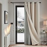TOPICK Thermovorhang Kälteschutz Gardinen Wohnzimmer Blickdicht mit Ösen Türvorhang Verdunklungsvorhänge Schlafzimmer Curtains H214xB132 cm doppelten Vorhänge mit abnehmbare Schicht Beige 1 Stück