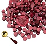 300 Stück Siegelwachs Perlen mit Schmelzlöffel, Rot Achteckige Wachssiegel Set für Stempel, Briefe, Einladungen, Karten, Umschläge, Geschenkverpackung, Hochzeit, Basteln