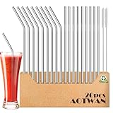 AOTWAN Strohhalme Edelstahl 304 Trinkhalme Edelstahl 20 Stück Enthalten 9 Gerade +9 Gebogen +2 Reinigungsbürsten Metall Strohhalm Wiederverwendbar für Cocktails,Smoothie und Säfte