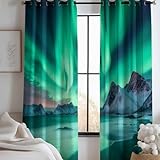 CozyRest Kinder Verdunkelungsvorhänge 110 x 215 cm Nordlichter Blickdichte Vorhänge Dekor für Mädchen Blumen Druck Vorhang 2er Raumdekor