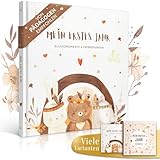 EULENTALER® Das Original Babytagebuch Boho I Von Pädagogen gestaltet I Mit süßen Waldtieren & stabilem Papier I Viel Platz für Fotos I Babyalbum Mein erstes Jahr – Geschenk zur Geburt & Babyparty