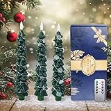 DEVSYWAX LED Weihnachtsbaumkerzen ohne Flamme 3er Pack konisches Design mit Fernbedienung Timer batteriebetrieben 3D Flammen festliche Dekoration (Sterne/Schneeflocken/Punkte)